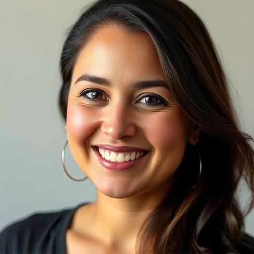 Retrato de Ana López, instructora de oratoria, sonriendo amigablemente.