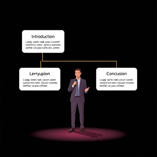 Un diagrama que muestra la estructura de un discurso persuasivo, con introducción, cuerpo y conclusión.